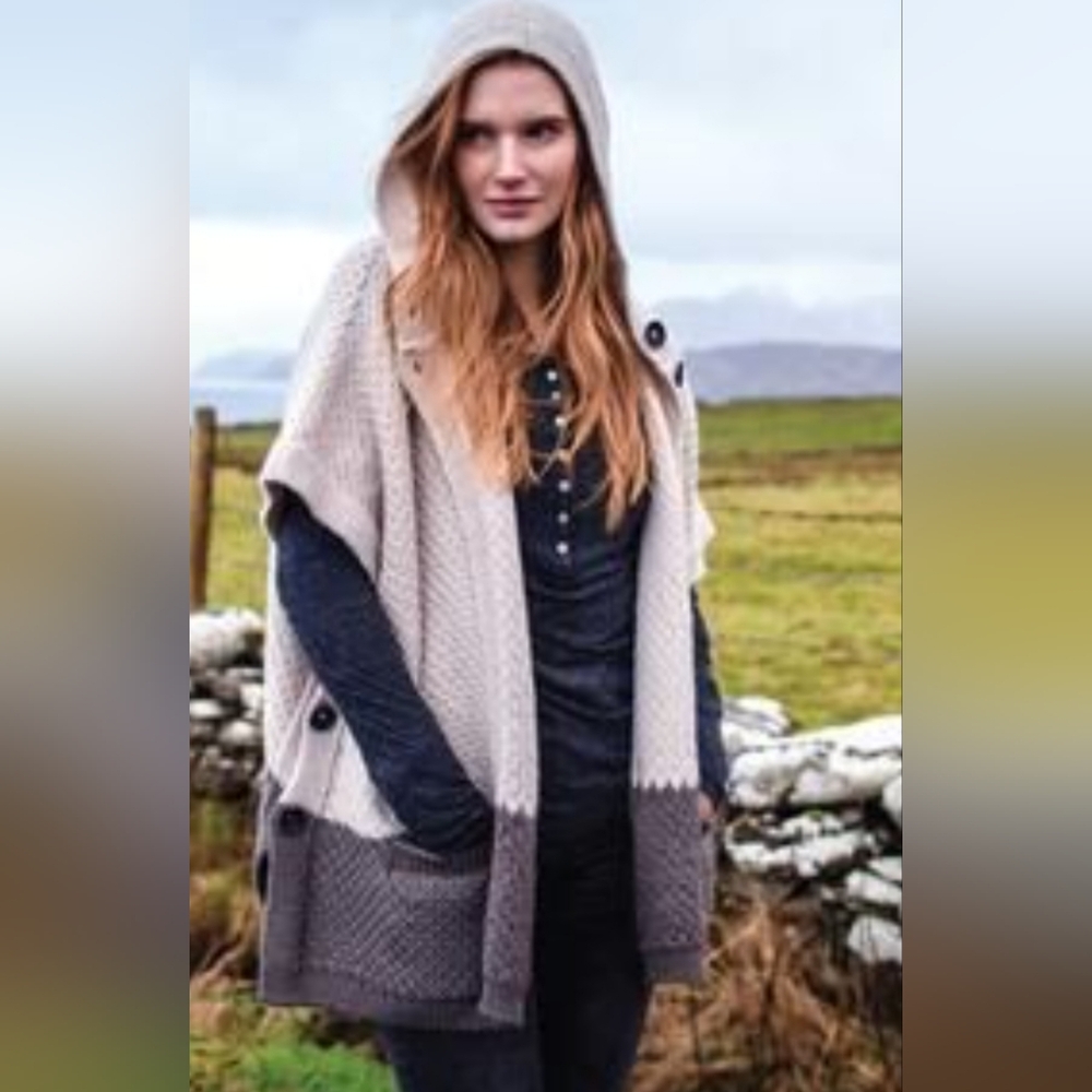 Fisherman Out Of Ireland Poncho Merino Virgin Mohair Wool Sweater Gorgeous XL